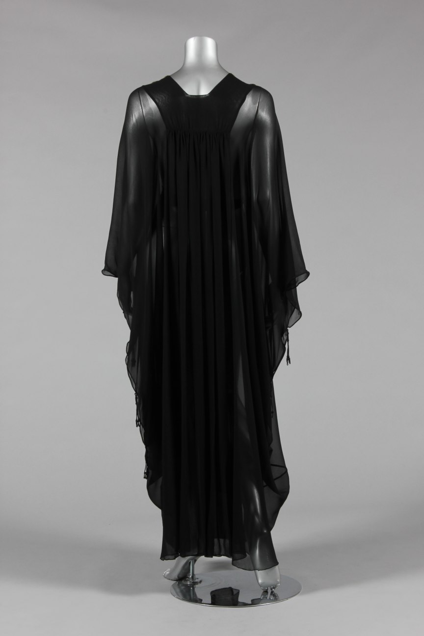 1970s Thea Porter Silk Chiffon Caftan w Gold Metallic Thread Sequins & Chrstals