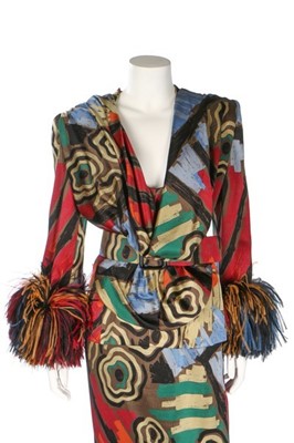 Lot 216 - A Pierre Balmain couture printed satin evening...