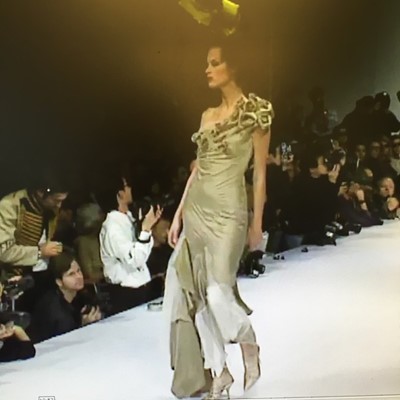 Lot 288 - A John Galliano fabric rose-trimmed satin and...