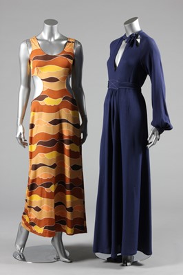 Lot 85 - A Radley blue moss crepe dress, late 1970s,...