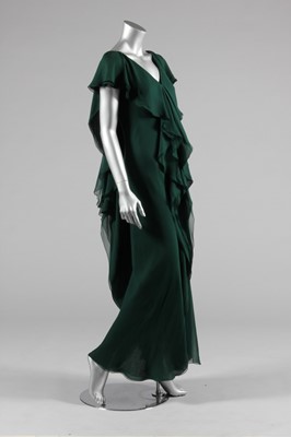 Lot 91 - A Halston dark green layered chiffon evening...