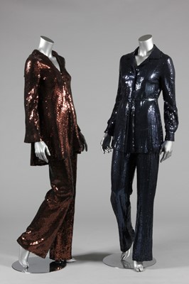 Lot 92 - A Halston brown/black sequined trouser suit,...