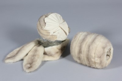 Lot 110 - Dora Cole grey mink trimmed accessories, 1950s,...