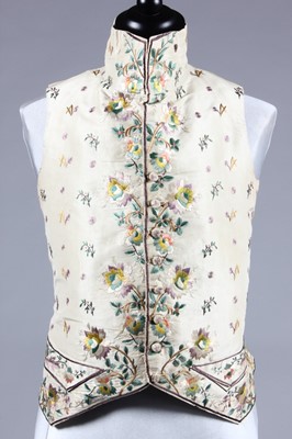 Lot 147 - An embroidered silk waistcoat circa 1790-1800,...