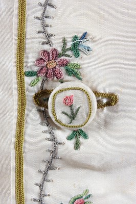 Lot 149 - An embroidered ivory silk waistcoat, 1770s,...