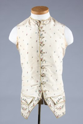 Lot 149 - An embroidered ivory silk waistcoat, 1770s,...