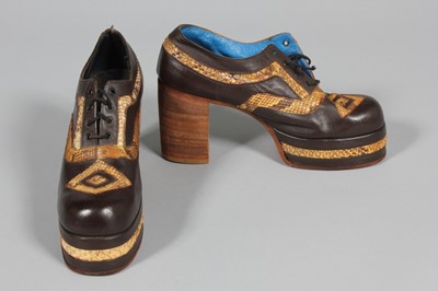 Lot 168 - Five pairs of men's platform shoes, early...