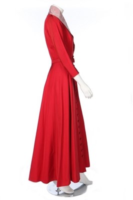 Lot 49 - A Pierre Balmain red grosgrain silk dress,...