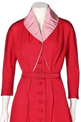 Lot 49 - A Pierre Balmain red grosgrain silk dress,...