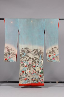 Lot 219 - A printed, painted and embroidered kimono,...