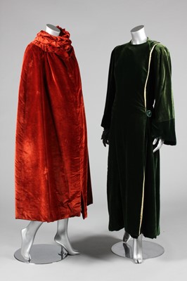 Lot 246 - A dark green velvet evening/house coat, 1930s,...