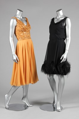 Lot 262 - A Ceil Chapman apricot chiffon cocktail dress,...