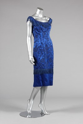 Lot 263 - A Ceil Chapman blue satin and soutache braided...