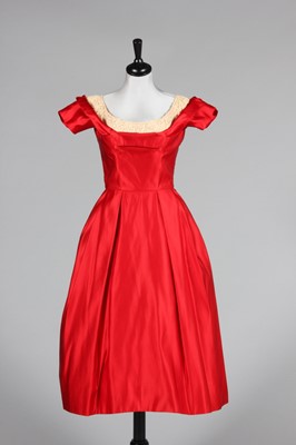 Lot 280 - A Ceil Chapman red satin cocktail/dance dress,...