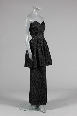 Lot 296 - A Ceil Chapman black damask satin evening gown...