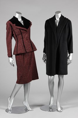 Lot 310 - A Lilli Ann red tweed and black velvet suit,...