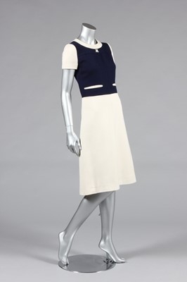 Lot 348 - A Courreges navy and ivory wool dress, late...