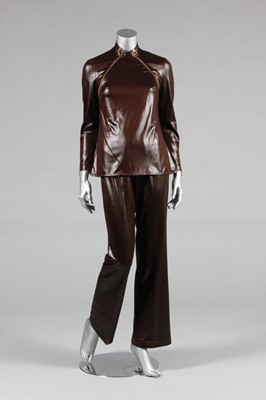 Lot 349 - A brown wet-look nylon Emma Peel/Cardin style...