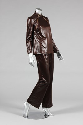 Lot 349 - A brown wet-look nylon Emma Peel/Cardin style...