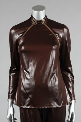 Lot 349 - A brown wet-look nylon Emma Peel/Cardin style...
