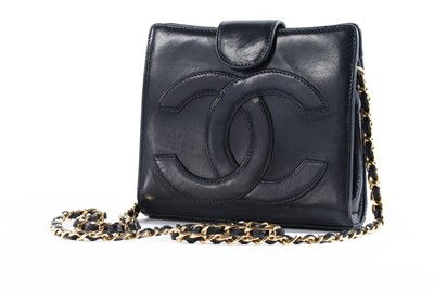 Lot 15 - A Chanel navy lambskin leather bag, 1980s,...