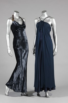 Lot 374 - A Stavropolous navy chifon and silk evening...