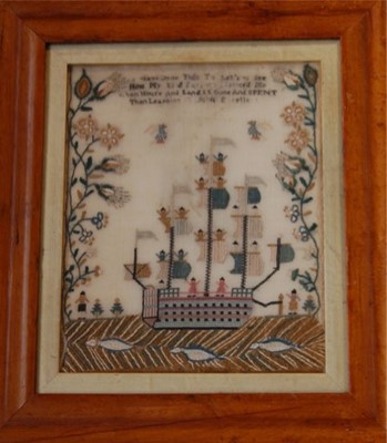 Lot 546 - An embroidered sampler of a three masted...