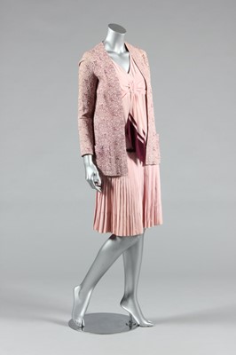 Lot 425 - A pink and wine crepe de chine summer ensemble,...