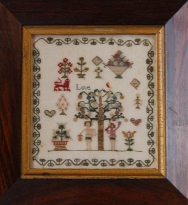 Lot 550 - 'Love', a miniature sampler, circa 1824, the...