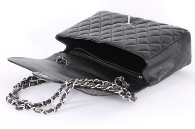 Lot 2 - A Chanel quilted caviar leather classic flap...