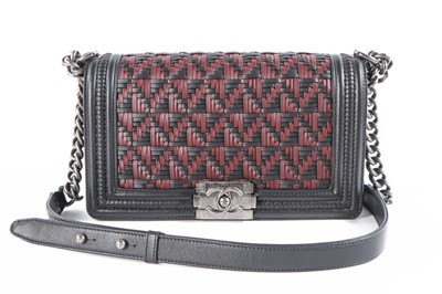 Lot 4 - A Chanel leather medium Boy bag with woven...