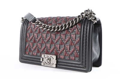 Lot 4 - A Chanel leather medium Boy bag with woven...
