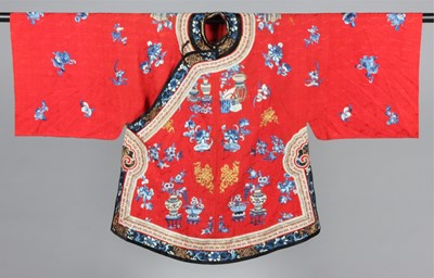 Lot 216 - A red silk damask lady's robe, Chinese, circa...