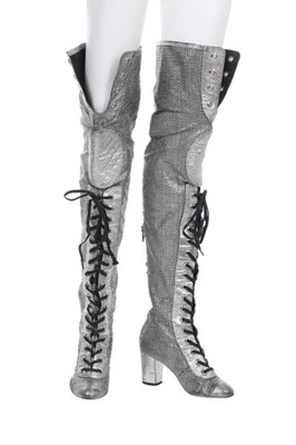 Lot 12 - A pair of Chanel thigh-high silver-coloured...