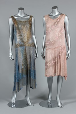 Lot 46 - Two beaded muslin flapper dresses, French,...