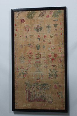 Lot 67 - An embroidered sampler with large tiger by...