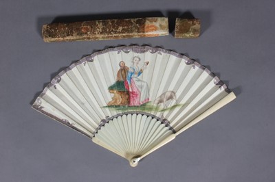 Lot 68 - A painted vellum fan, circa 1720, worked to...