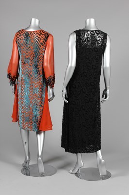 Lot 87 - Two cut velvet cocktail dresses, circa 1924,...