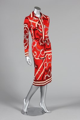 Lot 104 - An Hermès printed silk jersey dress, 1971,...