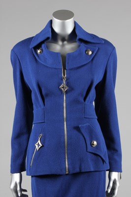 Lot 51 - A Thierry Mugler 'Activ' royal blue wool suit,...