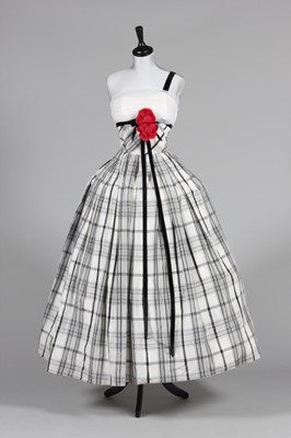 Lot 109 - A Mandell Couture tartan taffeta ball gown,...