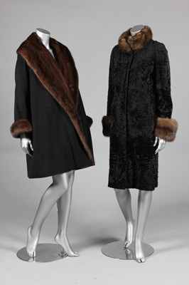 Lot 189 - A black broadtail coat with sable collar and...