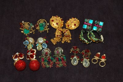 Lot 201 - Ten pairs of highly jewelled earrings, 1980s,...