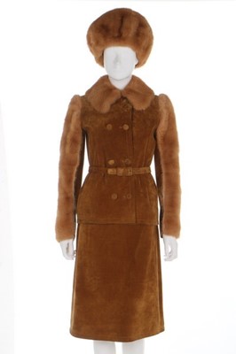 Lot 190 - A Givenchy couture tan suede and mink ensemble,...