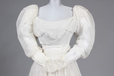 Lot 237 - An embroidered muslin summer dress, late 1820s-...