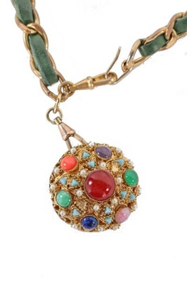 Lot 9 - A Chanel belt with jewelled medallion pendant,...
