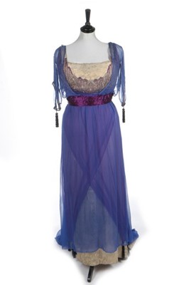 Lot 104 - A Maison Worth sapphire blue chiffon evening...