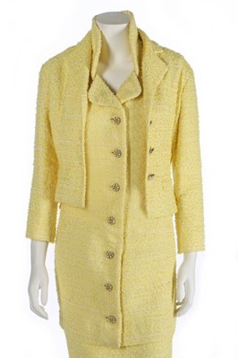 Lot 50 - A Chanel lemon-yellow cotton-tweed ensemble,...