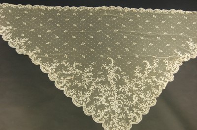 Lot 278 - A Honiton lace veil, stomacher and skirt panel,...