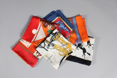 Lot 25 - Six Hermès scarves, mainly equestrian themes,...
